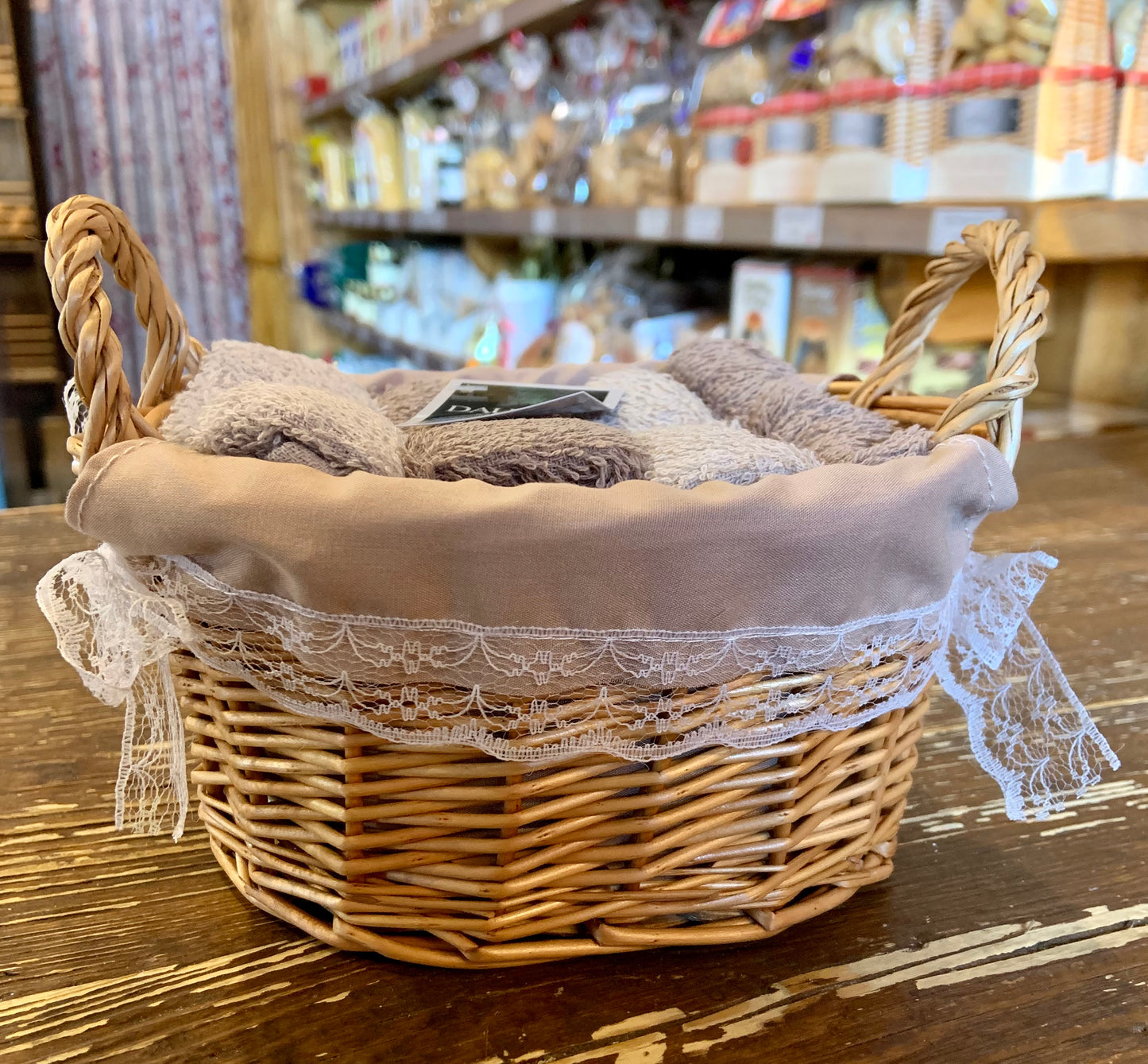 Washcloths with wicker basket