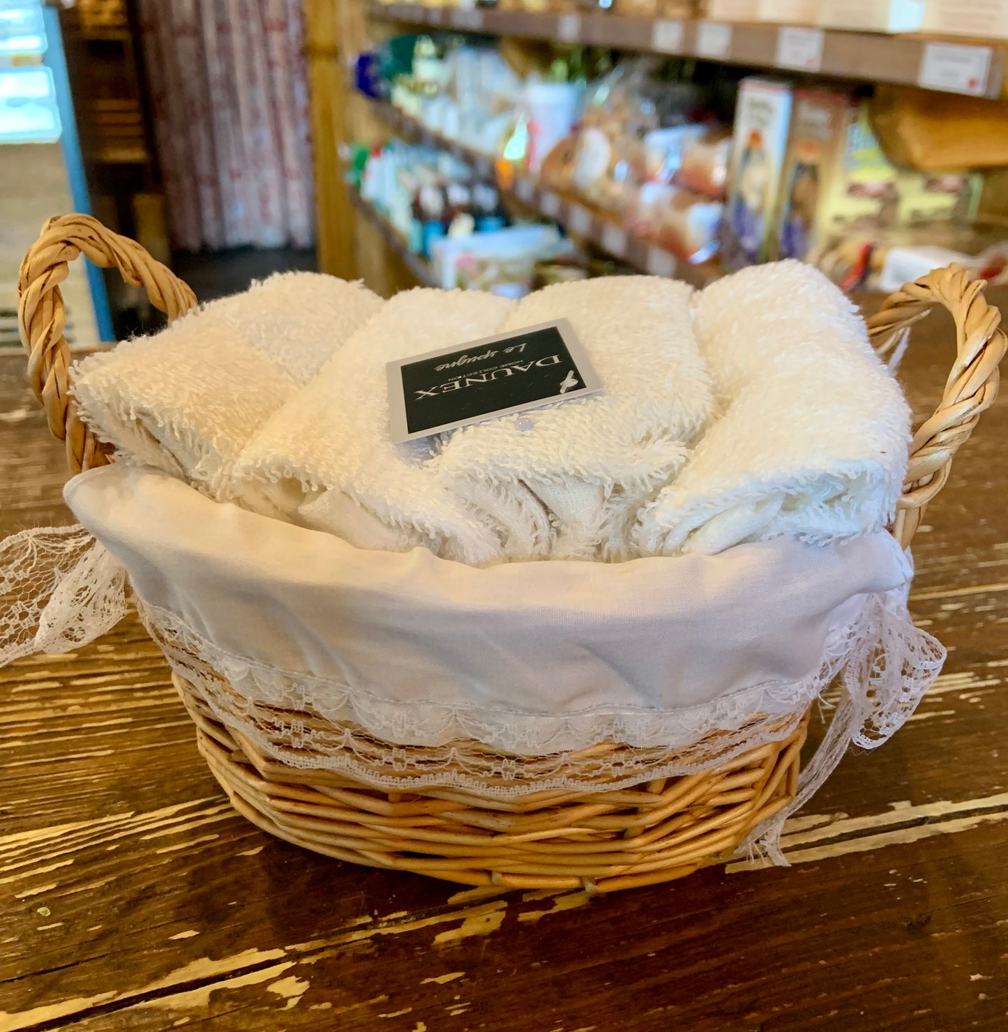 Washcloths with wicker basket